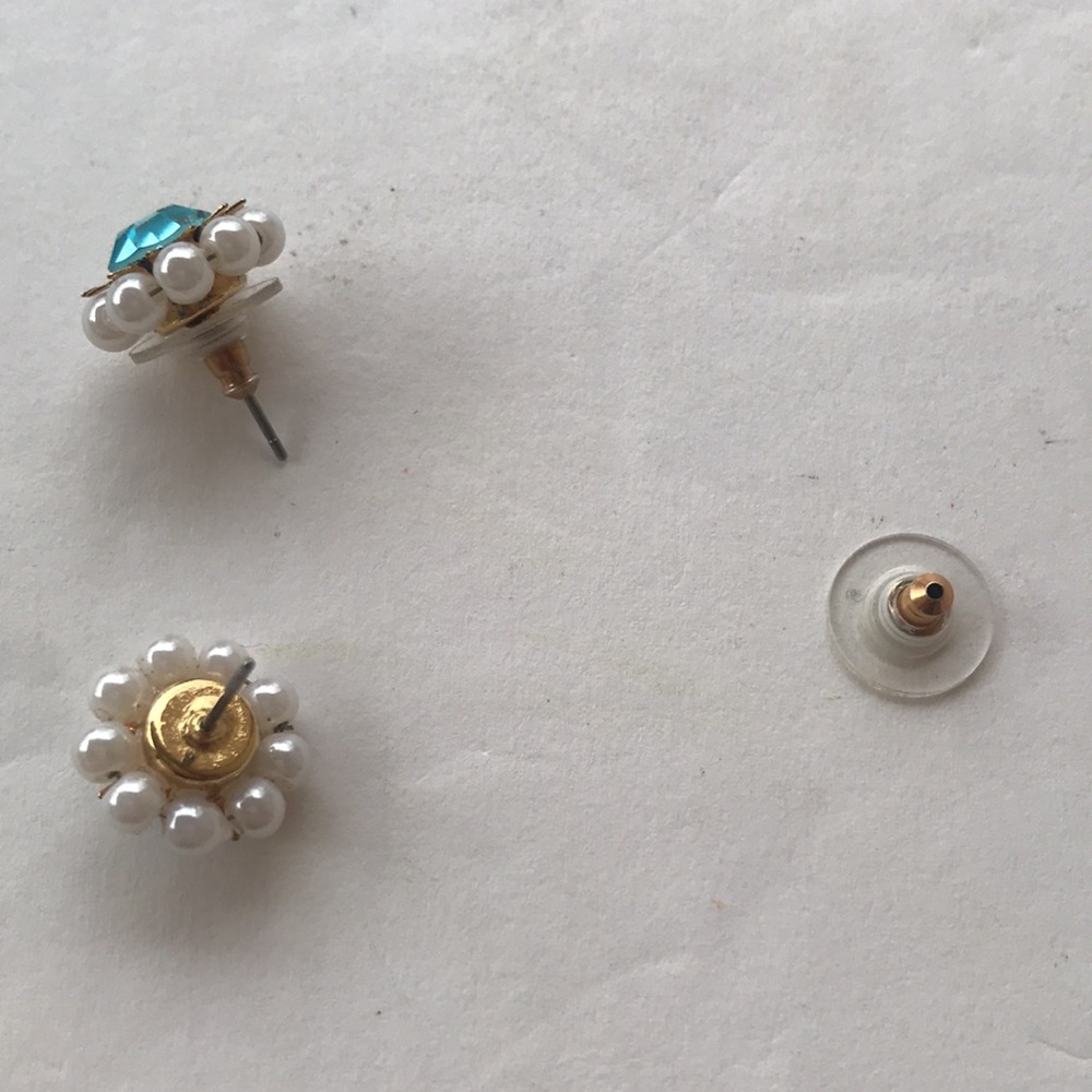 Y2k Betsey Johnson Stud Pearl Blue Gold Gem Tiffany Teal Vintage Sun Star Burst - Picture 10 of 12